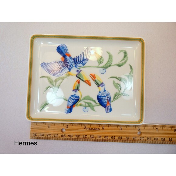 Hermes France Limoge "Toucans" Rectangle Sushi Plate Porcelain New -Case - Picture 4 of 8